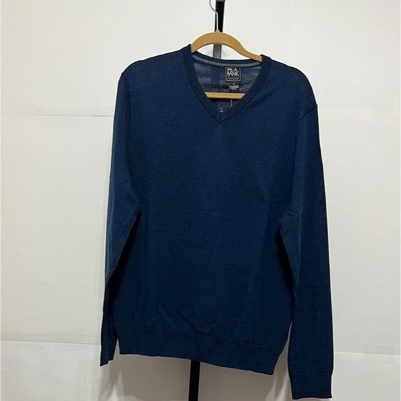 Jos A Bank NWT Sz XL Dark Wash Traveler 100% Merino Wool Sweater - Picture 2 of 7